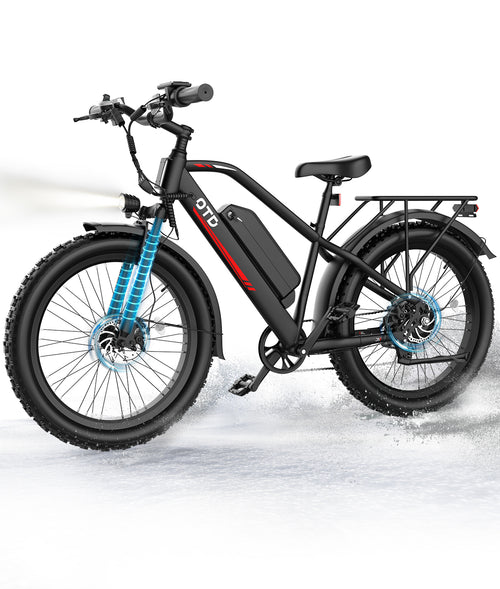 OTD Electric Bike, 1200W Peak Motor, 28 MPH Max Speed & 80 Miles with 624Wh Removable Battery, Ebike for Adults, Hydraulic Brakes, Front Suspension, 26'' x 4'' Fat Tire Bicycles