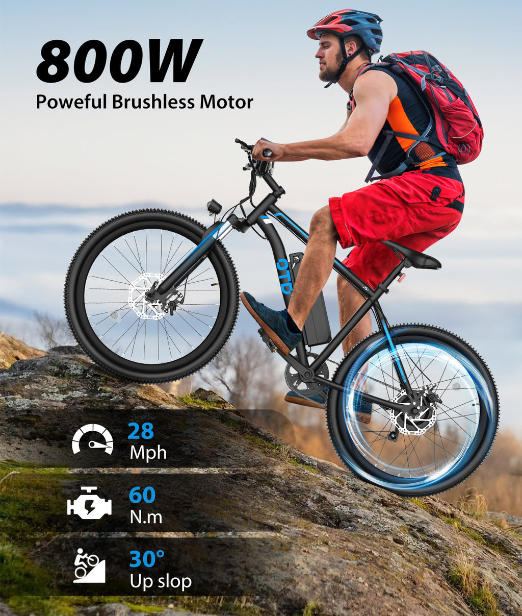 OTD Electric Bikes for Adults[with Mobile Phone Holder], 28MPH Electric Bicycles, 26" 800W Peak 45 Miles PAS Range, 48V 624Wh Removable Battery,7-Speed（UL 2849）