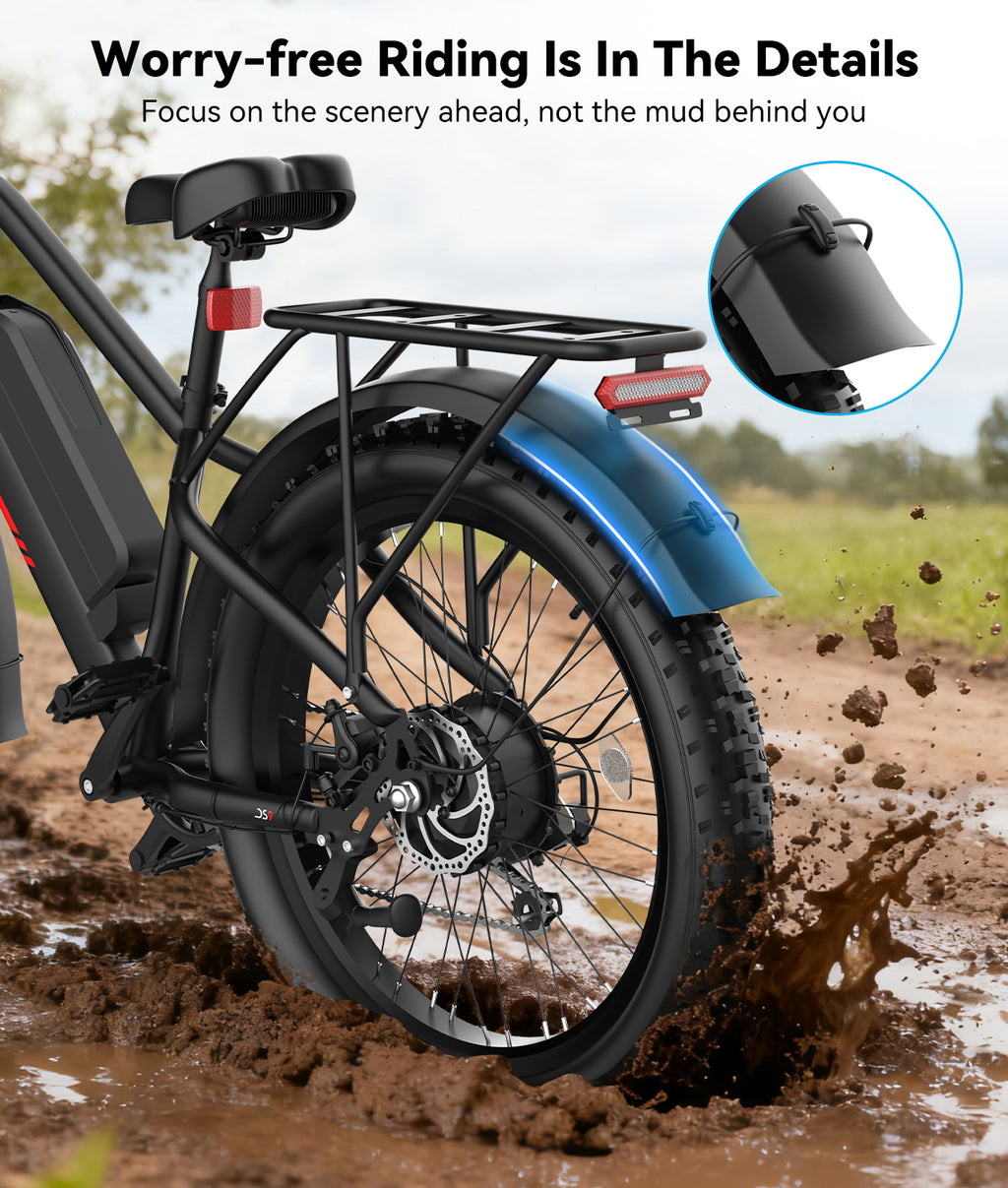 OTD Electric Bike, 1200W Peak Motor, 28 MPH Max Speed & 80 Miles with 624Wh Removable Battery, Ebike for Adults, Hydraulic Brakes, Front Suspension, 26'' x 4'' Fat Tire Bicycles