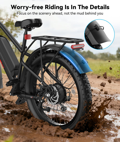 OTD Electric Bike, 1200W Peak Motor, 28 MPH Max Speed & 80 Miles with 624Wh Removable Battery, Ebike for Adults, Hydraulic Brakes, Front Suspension, 26'' x 4'' Fat Tire Bicycles