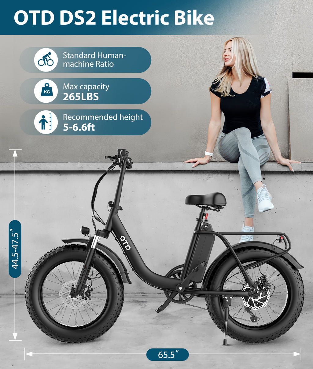 OTD Electric Bike for Adults with 624Wh Removable Battery, Up to 45 Miles Commuting Electric Bike, 7-Speed, 20" Fat Tires and Front Fork Suspension,with Password Lock