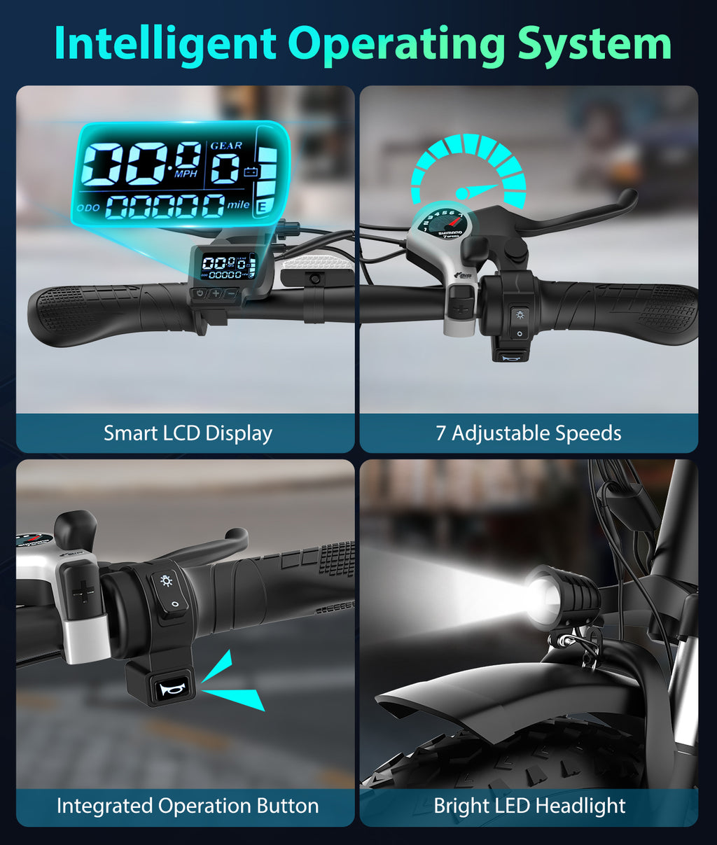 OTD Electric Bike for Adults with 624Wh Removable Battery, Up to 45 Miles Commuting Electric Bike, 7-Speed, 20" Fat Tires and Front Fork Suspension,with Password Lock