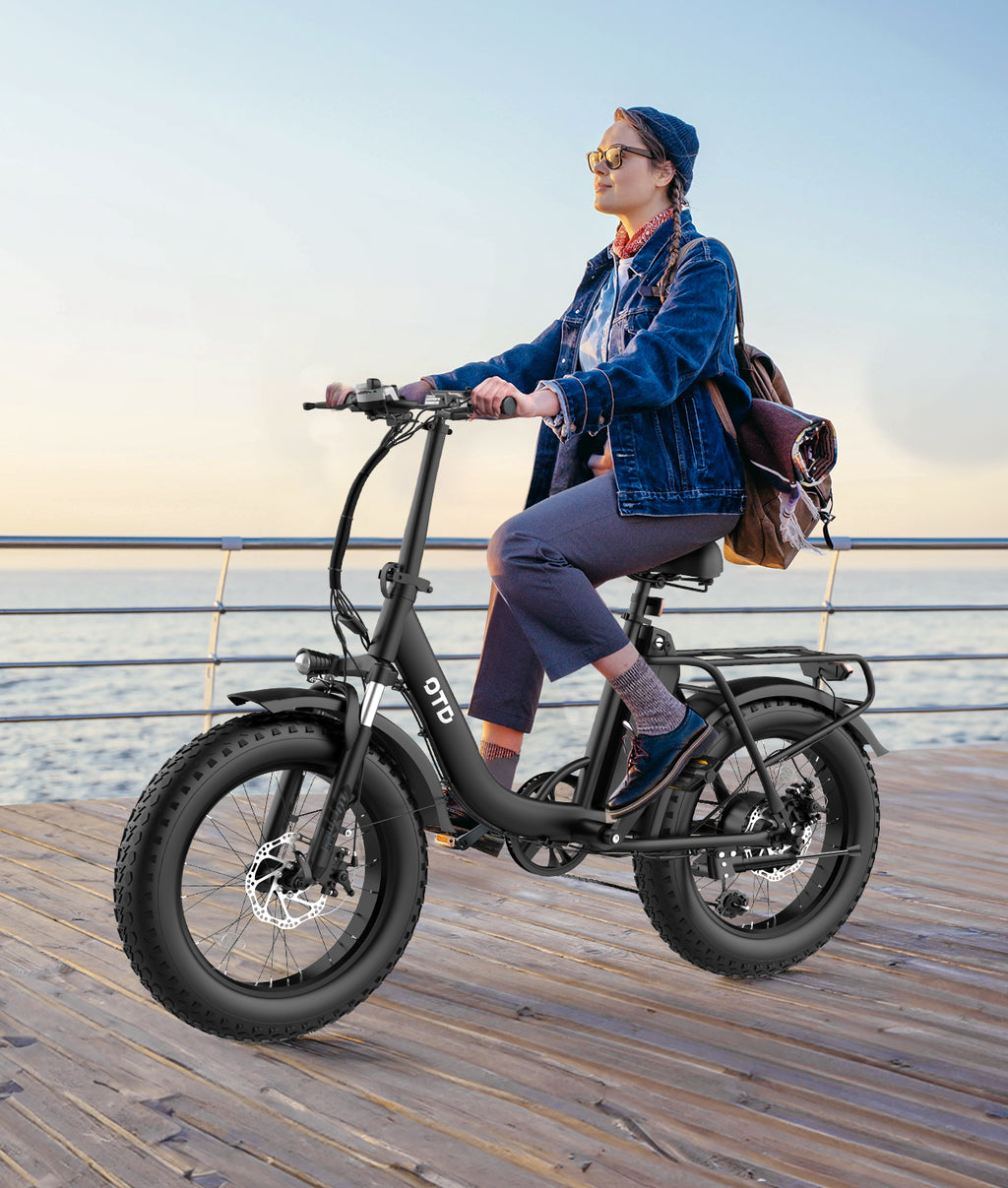 OTD Electric Bike for Adults with 624Wh Removable Battery, Up to 45 Miles Commuting Electric Bike, 7-Speed, 20" Fat Tires and Front Fork Suspension,with Password Lock