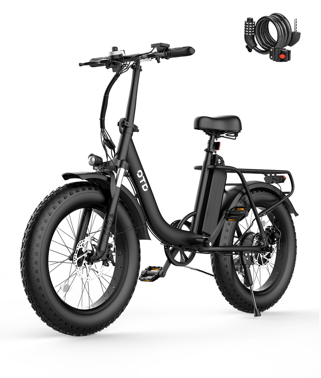 OTD Electric Bike for Adults with 624Wh Removable Battery, Up to 45 Miles Commuting Electric Bike, 7-Speed, 20" Fat Tires and Front Fork Suspension,with Password Lock