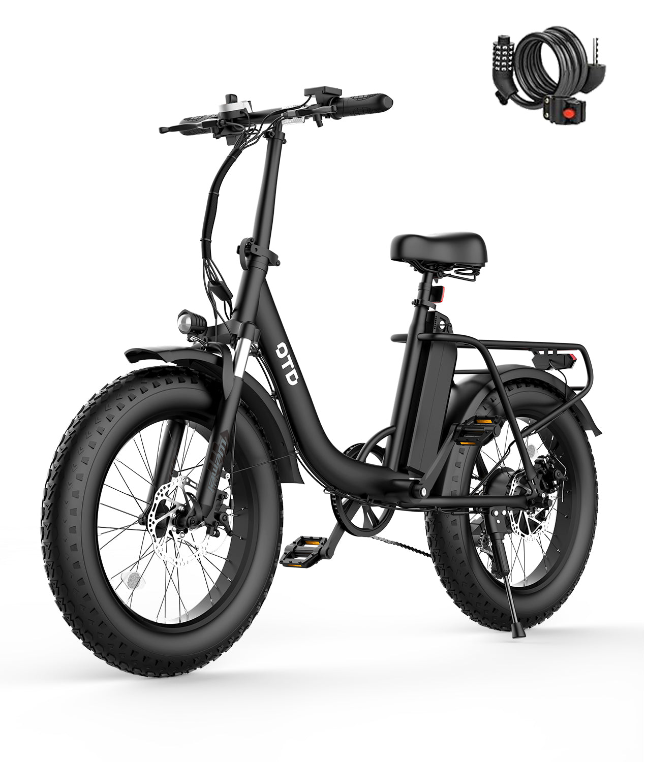 OTD Electric Bike for Adults with 624Wh Removable Battery, Up to 45 Miles Commuting Electric Bike, 7-Speed, 20" Fat Tires and Front Fork Suspension,with Password Lock