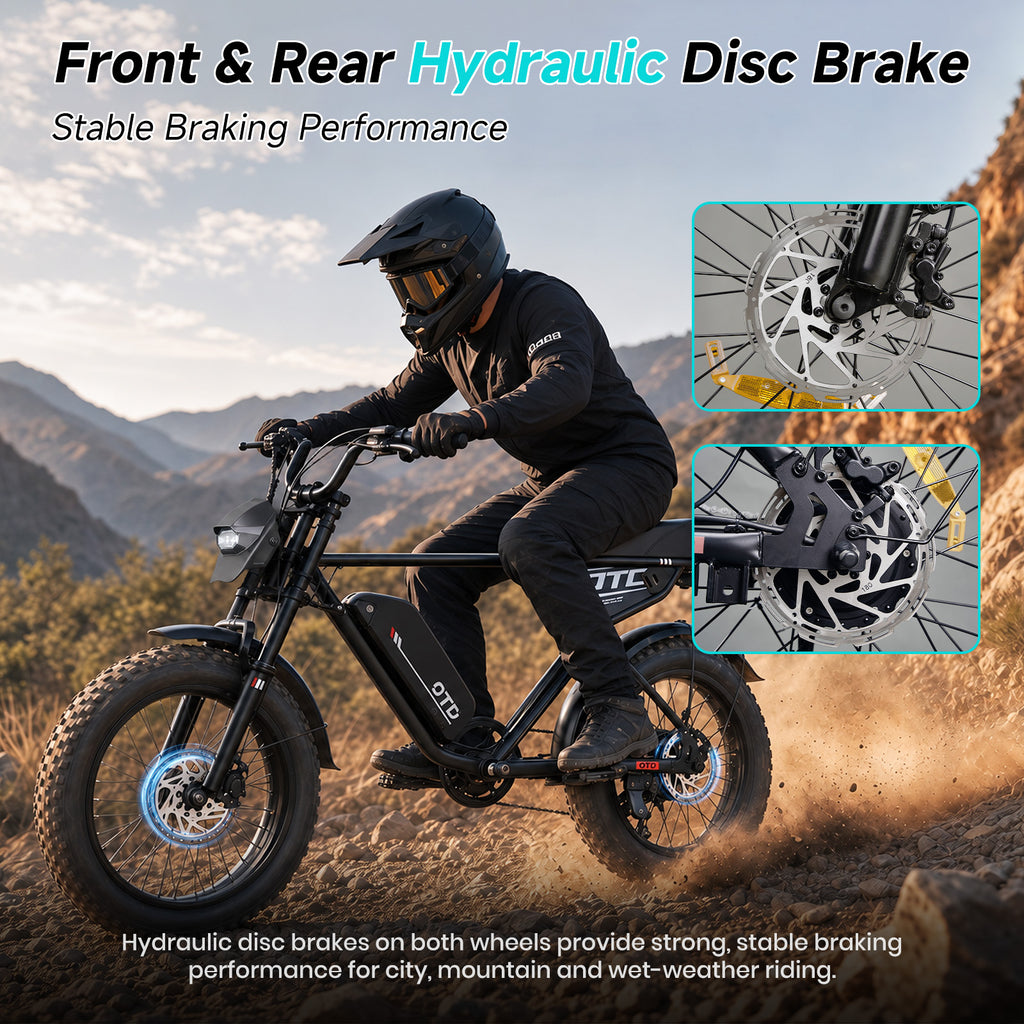 OTD Electric Bike for Adults, 1500W Peak 52V 18Ah Hydraulic Fat Tire Ebike 936Wh Removable Battery (Up to 40-Mile Range), 28 MPH Ebikes, Hydraulic Disc Brakes, Front Suspension, 7-Speed, for Commuters