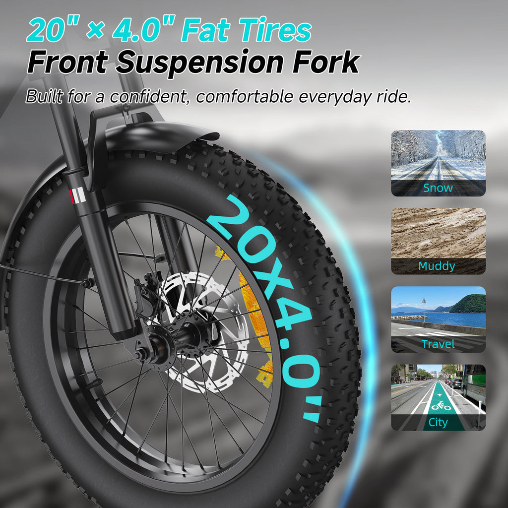 OTD Electric Bike for Adults, 1500W Peak 52V 18Ah Hydraulic Fat Tire Ebike 936Wh Removable Battery (Up to 40-Mile Range), 28 MPH Ebikes, Hydraulic Disc Brakes, Front Suspension, 7-Speed, for Commuters