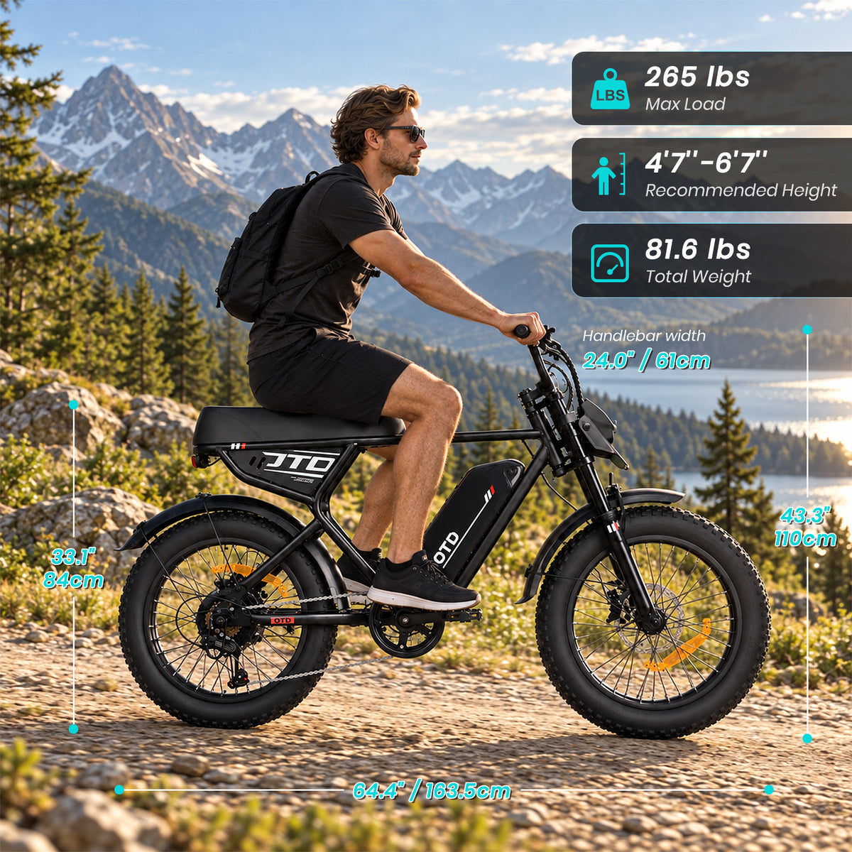 OTD Electric Bike for Adults, 1500W Peak 52V 18Ah Hydraulic Fat Tire Ebike 936Wh Removable Battery (Up to 40-Mile Range), 28 MPH Ebikes, Hydraulic Disc Brakes, Front Suspension, 7-Speed, for Commuters
