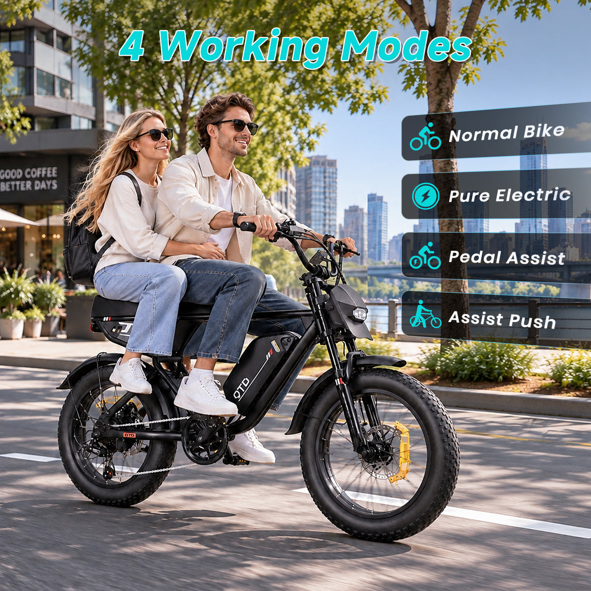 OTD Electric Bike for Adults, 1500W Peak 52V 18Ah Hydraulic Fat Tire Ebike 936Wh Removable Battery (Up to 40-Mile Range), 28 MPH Ebikes, Hydraulic Disc Brakes, Front Suspension, 7-Speed, for Commuters