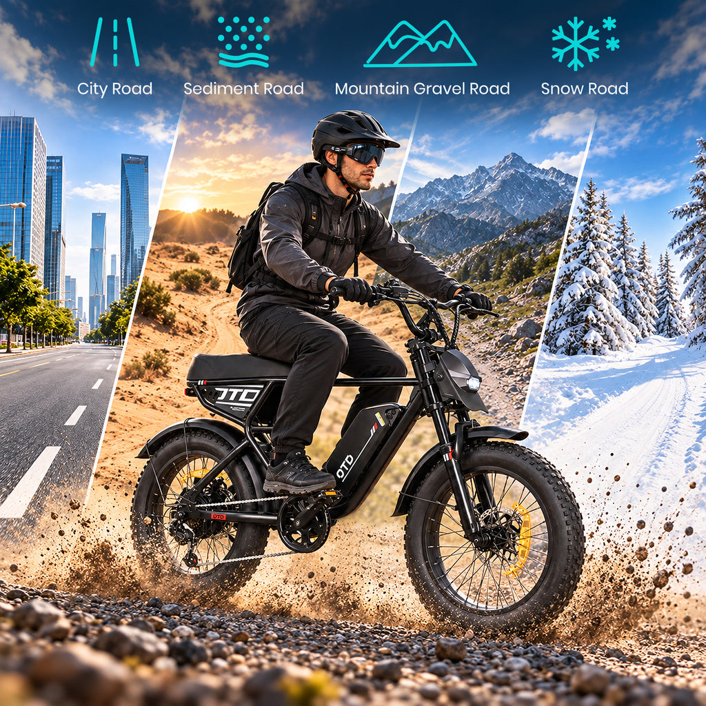 OTD Electric Bike for Adults, 1500W Peak 52V 18Ah Hydraulic Fat Tire Ebike 936Wh Removable Battery (Up to 40-Mile Range), 28 MPH Ebikes, Hydraulic Disc Brakes, Front Suspension, 7-Speed, for Commuters